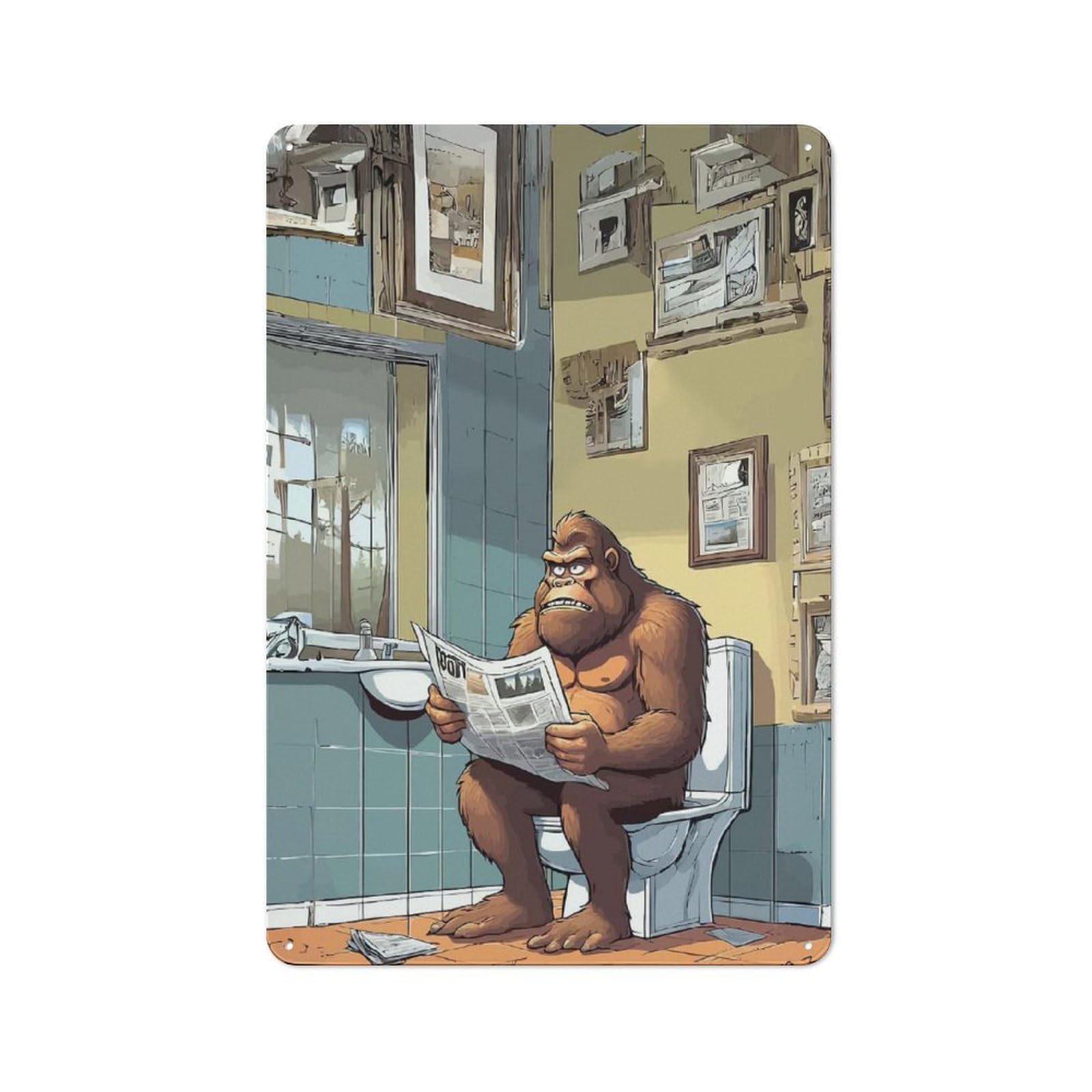 Junmoney Bigfoot On Toilet Tin Wall Plaque 30X20cm With For Man Cave Or Games Room, For Garage, Workshop And Man Cave Decoration