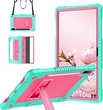 for Lenovo Tab P12 12.7" 2023 Case,for Lenovo P12 2024 Case,with Kickstand Shoulder Strap Shockproof Protective Cover for Lenovo Tab P12 TB-370FU/TB-375FC/Xiaoxin Pad ProGreenPink