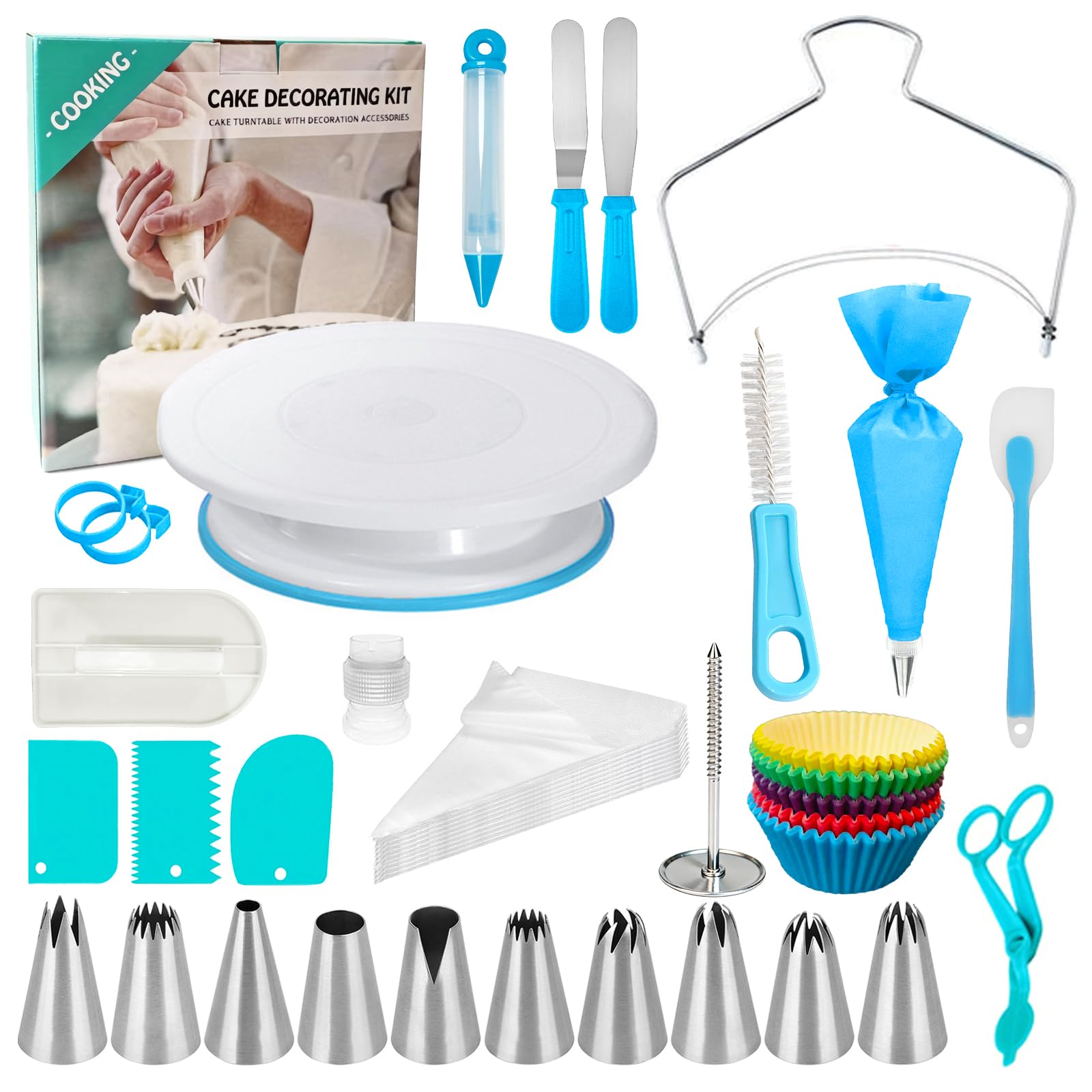 Set d'Accessoires à Pâtisserie, 196 Pièces – Plateaux Tournants, Douilles, Sacs à Pâtisserie, Supports à Gâteau – Kit Pâtisserie Complet pour Débutants et Professionnels