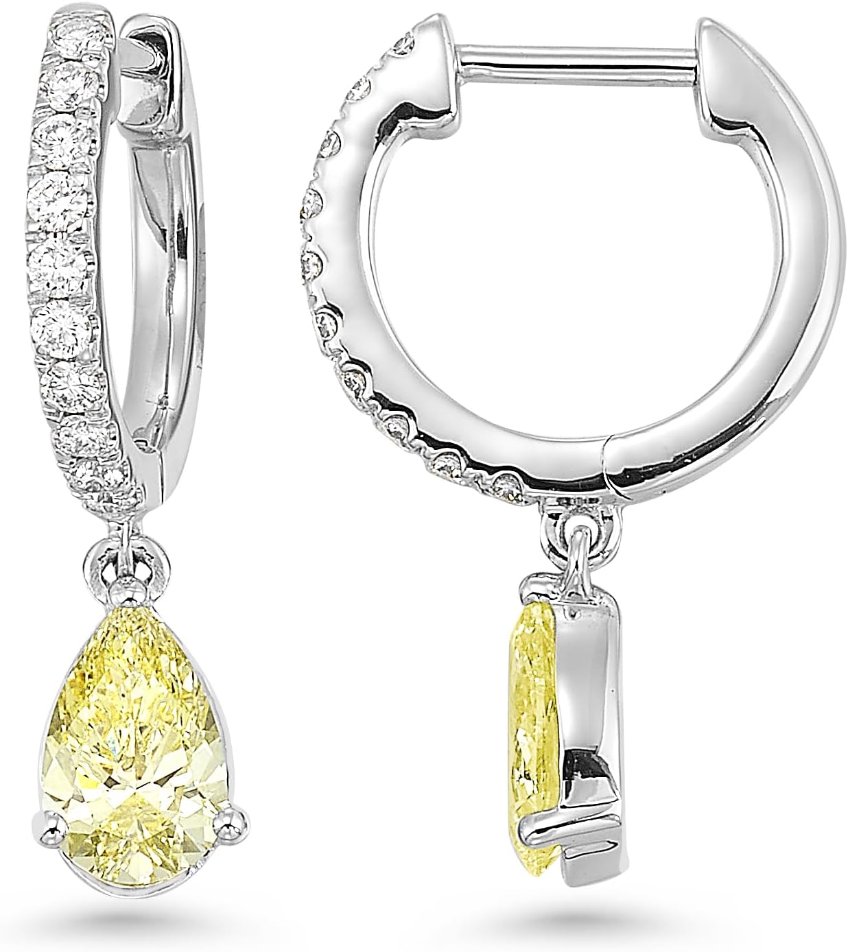 IGI Certified 1 1/4 Carat Lab Grown Diamond Hoop Earrings for Women I 14k White Gold Huggie Earrings for Her (G-H, VS1-VS2, 1.28 cttw) Yellow Diamond Dangling Charm I Hinged Hoops