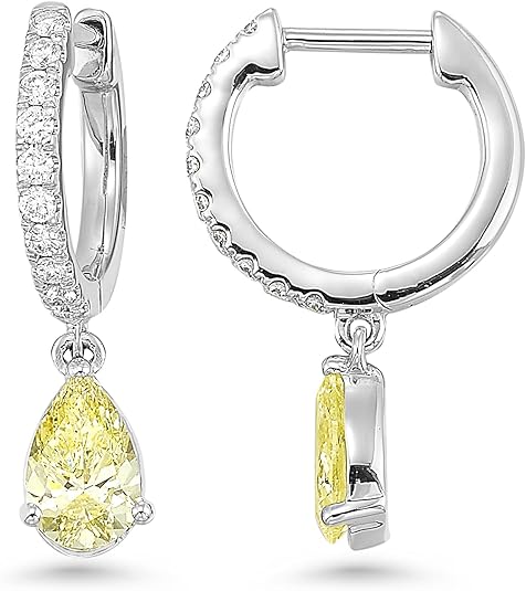 IGI Certified 1 1/4 Carat Lab Grown Diamond Hoop Earrings for Women I 14k White Gold Huggie Earrings for Her (G-H, VS1-VS2, 1.28 cttw) Yellow Diamond Dangling Charm I Hinged Hoops