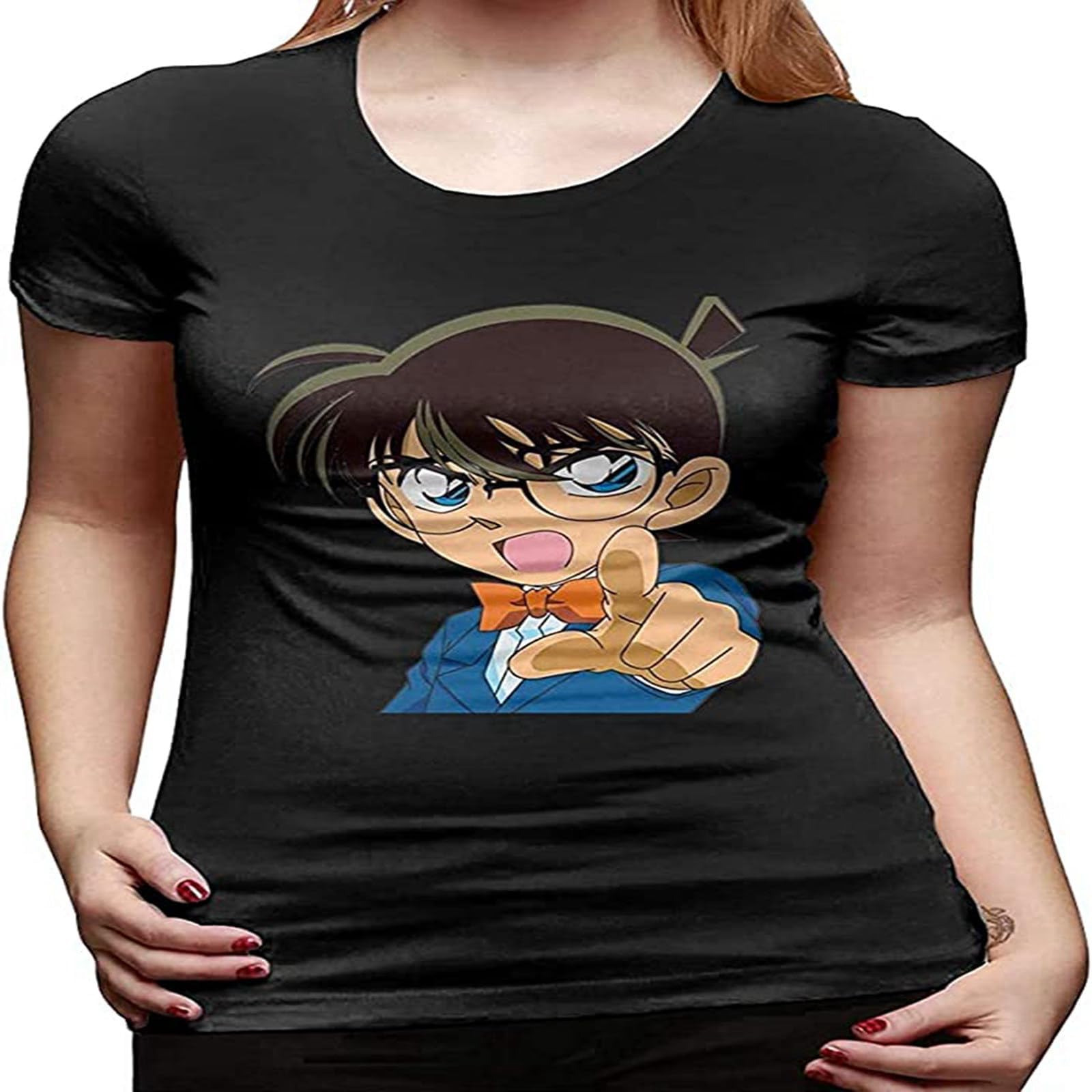 Detective Conan Women's Basic Plain Round Neck Short Sleeve Stretchy T-Shirts Black S