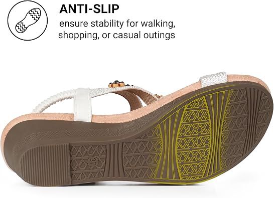 Wedge Sandals for Women Dressy, Woman's Sandal Comfortable Low Wedges Heels Ankle Elastic Strap Sandles with Flower Rhinestones