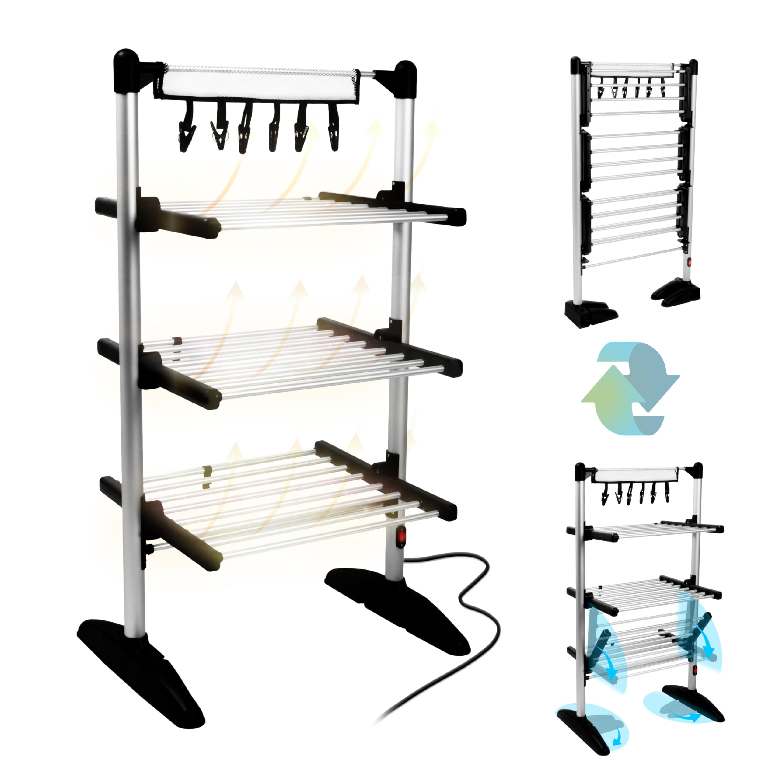 Duronic Ca20 Bk Electric Clothes Airer 3 Tier Heated Indoor Drying Rack With Wash Pegs 202W Foldable Garment Dryer Stand For Home from B&Q
