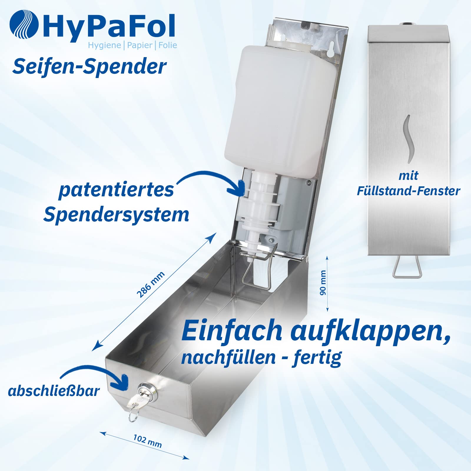 Hypafol Seifenspender aus Edelstahl | 1.000 ml | robuster und Stabiler Flüssigseifen-Spender | modernes, minimalistisches Design