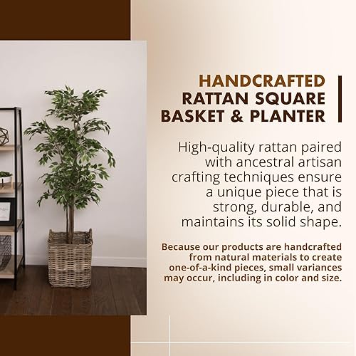 Miniatura 2 de KOUBOO Cesta cuadrada grande de ratán, hecha a mano, sala de estar, mantas, cubo de juguetes, almacenamiento adicional, almacenamiento decorativo,