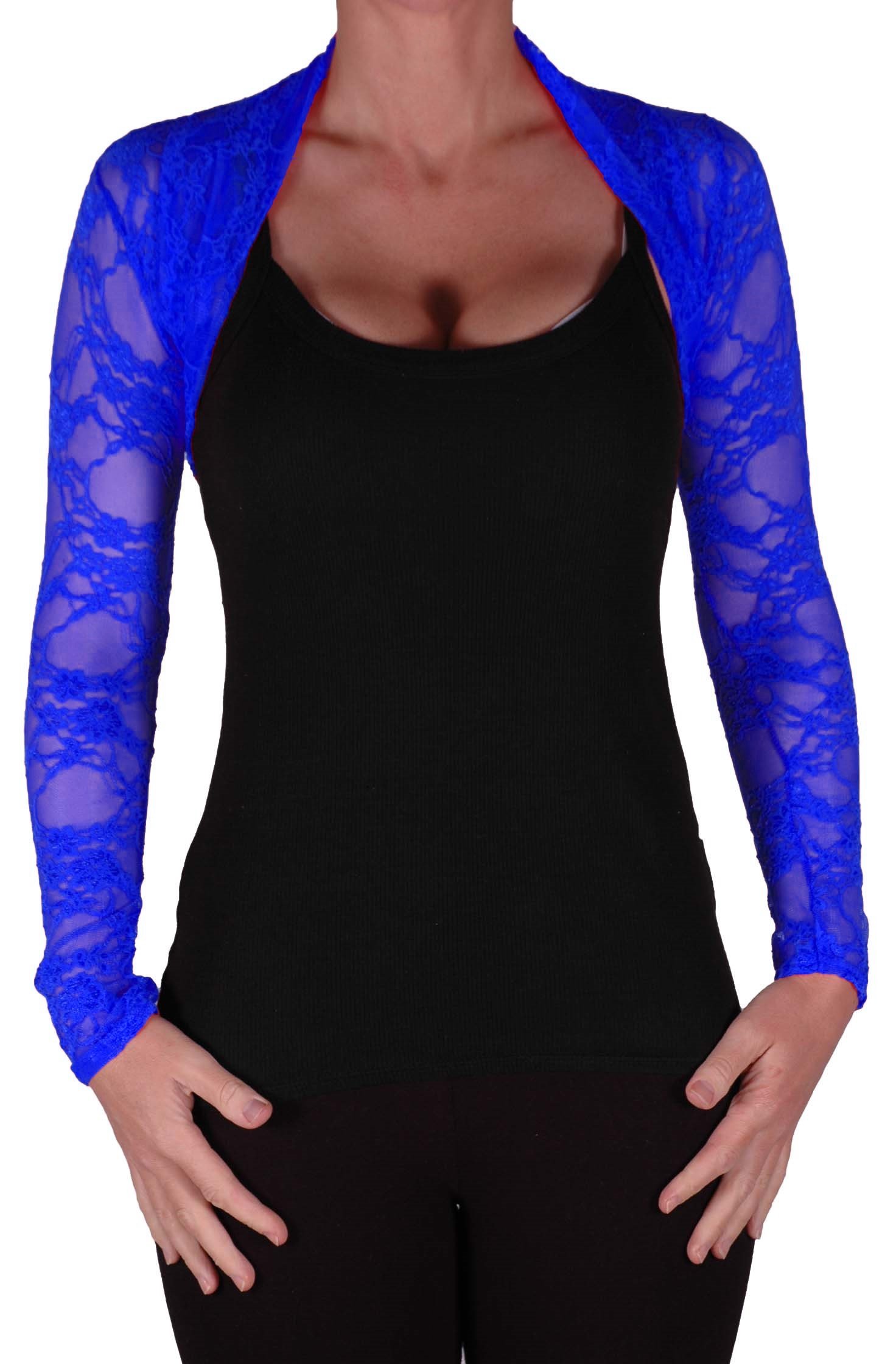 Eye Catch EyeCatchClothing - Mystique Fitted Evening Bolero Lace Shrug One Size Royal Blue