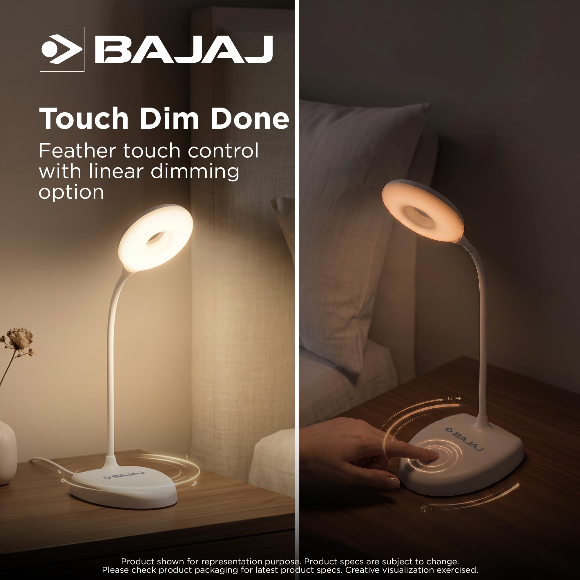 Bajaj Softlite LED Table Lamp - 3 Color Modes, Rechargeable -5