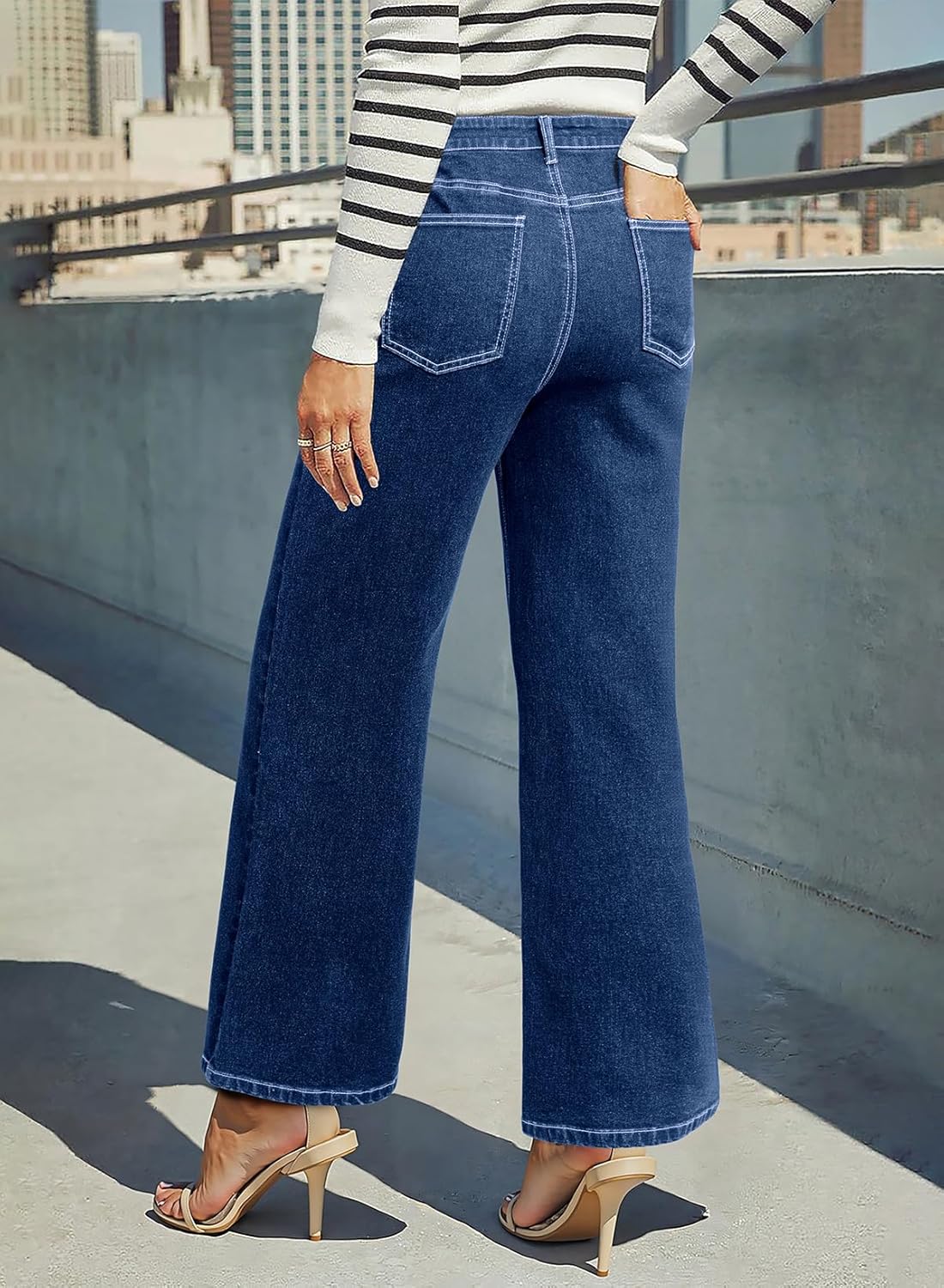 Dokotoo Women‘s High Waisted Wide Leg Jeans Strechy Raw Hem Denim Pants - Image 2