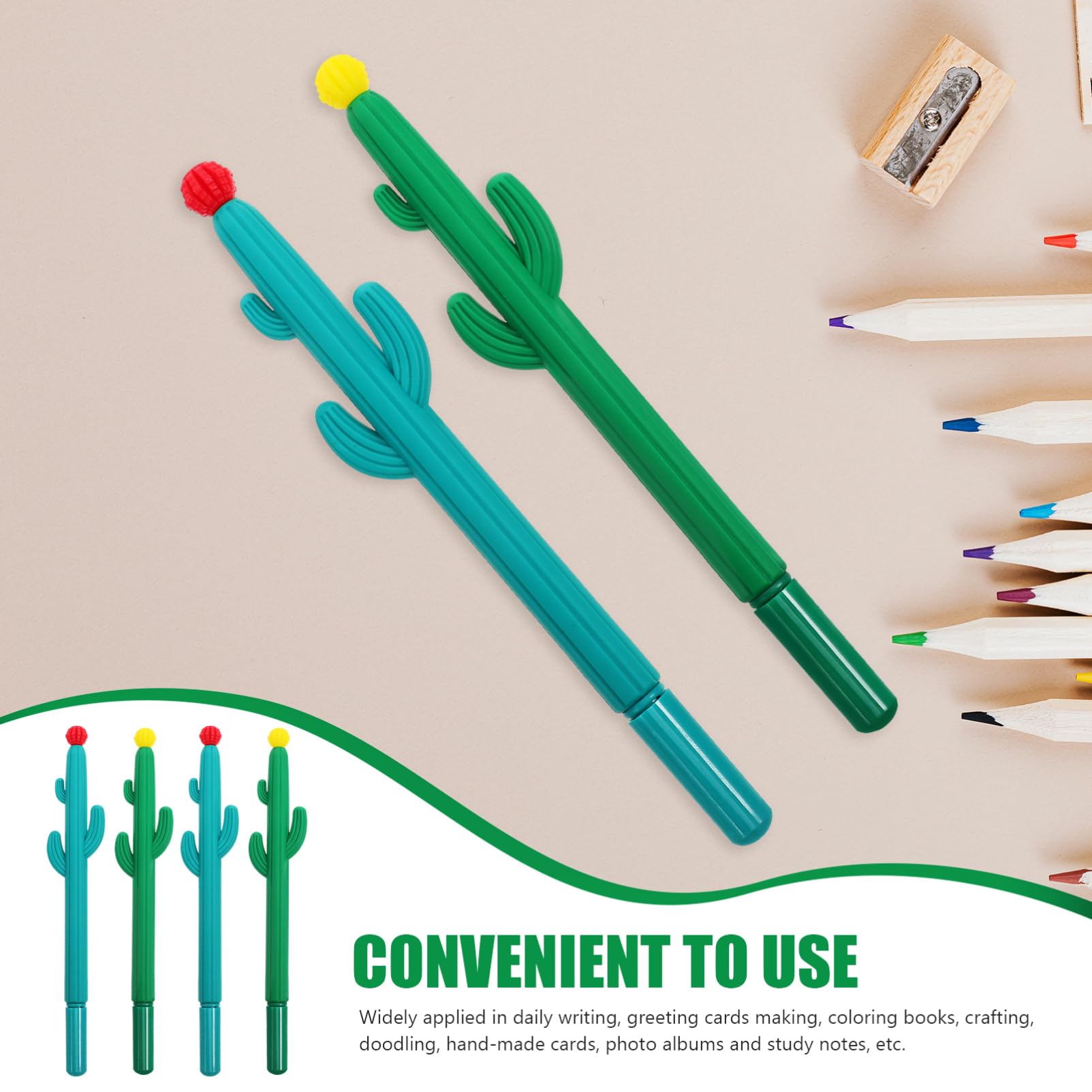 VILLCASE 4 Ensembles Stylo Gel Cactus Stylos En Vrac Stylos À Encre Noire Gel Noirs Rétractables Pailletés Pastel Roller Cactus De Silice 20 Pièces * 4