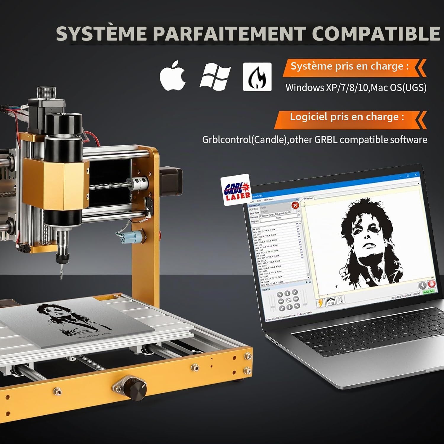 LUNYEE 3018 PRO MAX 500W Fraiseuse CNC All-Metal 3 axes Fraiseuse, interrupteurs de fin de course et arrêt d'urgence, 300 x 180 x 80 mm, zone de travail CNC pour bois, acrylique, MDF, sculpture en