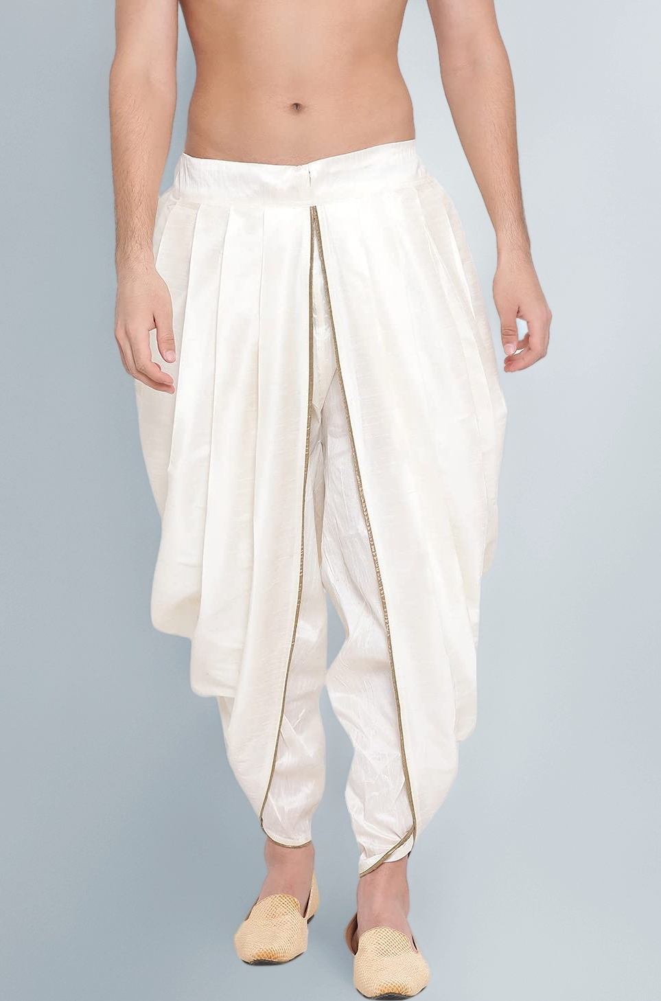 VASTRAMAY Mens Silk Blend Dhoti - Comfort, Classic Design for Festivals & Ceremonies | Embroidered Machine Weave Versatile Dhoti | Ethnic Indian Wear for Men