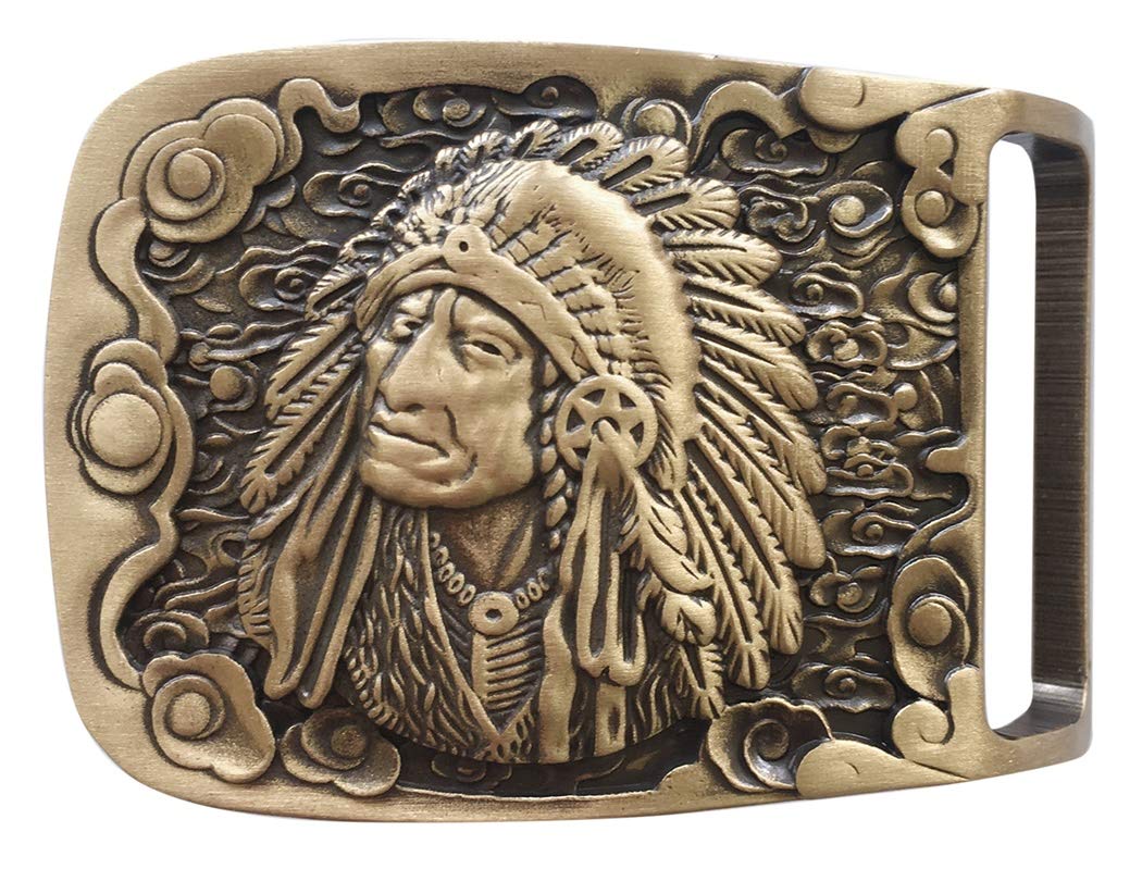Western Chief Cowboy Rectangle Solid Brass Belt Buckle