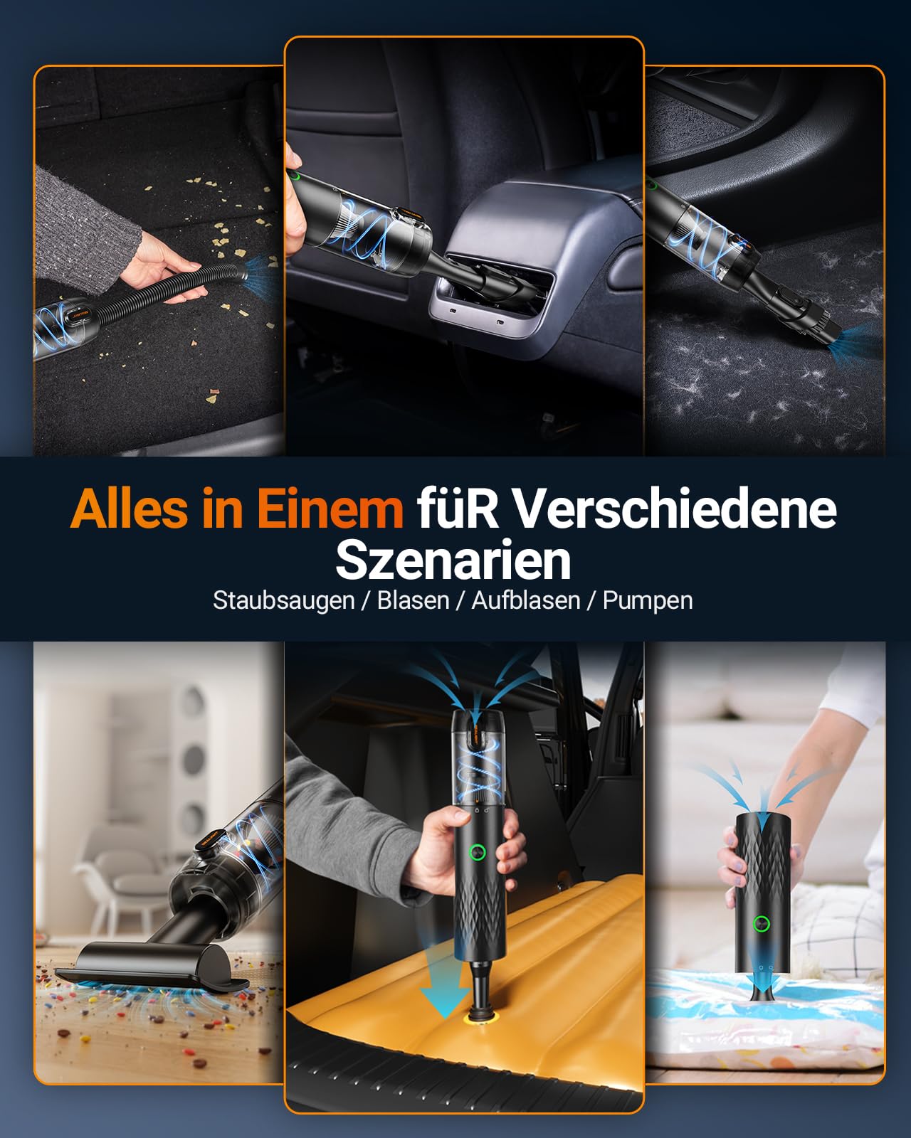 SEALIGHT Handstaubsauger, 29000Pa Akku Staubsauger Kabellos, 40 Minuten Akkulaufzeit, One-Touch Staubentleerung, Bürstenloser Motor, Autostaubsauger Stark per Auto, Haus, Tierhaare, Sofa Reinigung