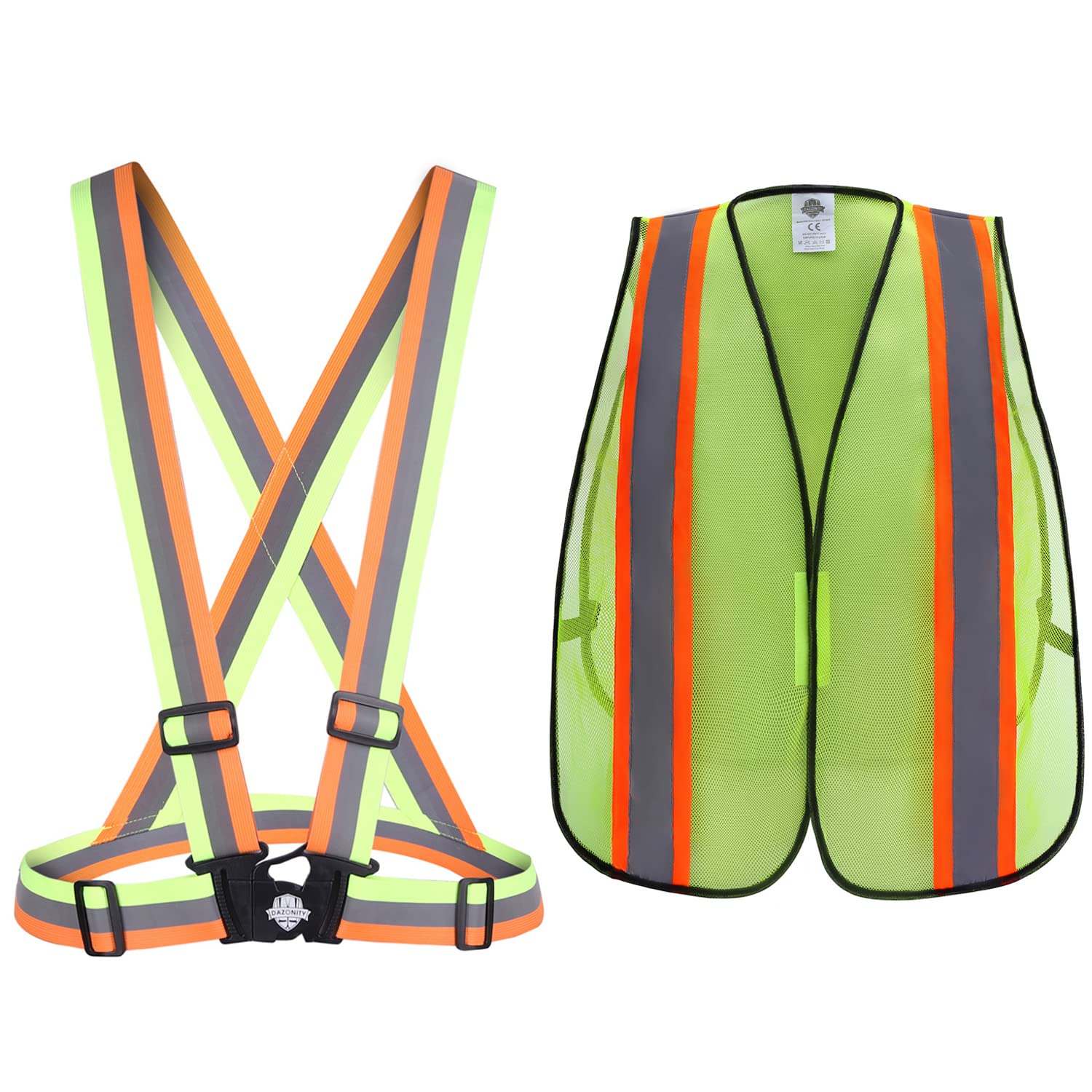 DazonityHigh Visibility Safety Vest,2pcs,Lightweight,Adjustable & Elastic Hi Vis Running Gear,Hi Vis Reflective Strips, Mesh Safety Vest,Fit for Men & Women, Construction,Cycling, Runnning, Surveyor