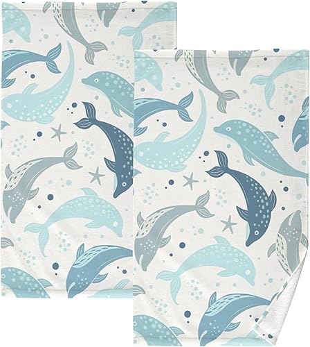 Cute Dolphin - Toallas de mano para baño, paquete de 2 toallas de mano de algodón puro, suaves y altamente absorbentes, para hotel, spa, 16 x 28