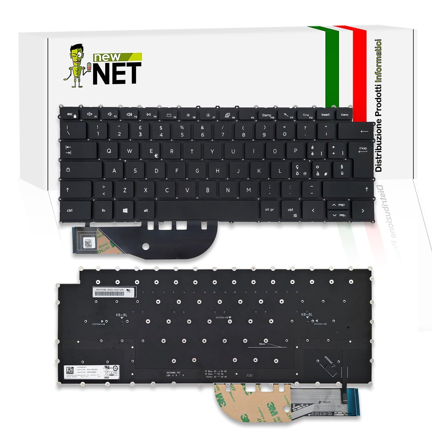 new net - Tastiera compatibile con Dell XPS 15 (9500), 15 (9510), 15 (9520), 15 (9530), 17 (9700), 17 (9710), 17 (9720) [Senza frame - colore tasti Nero - Retroilluminata - Layout ITA]