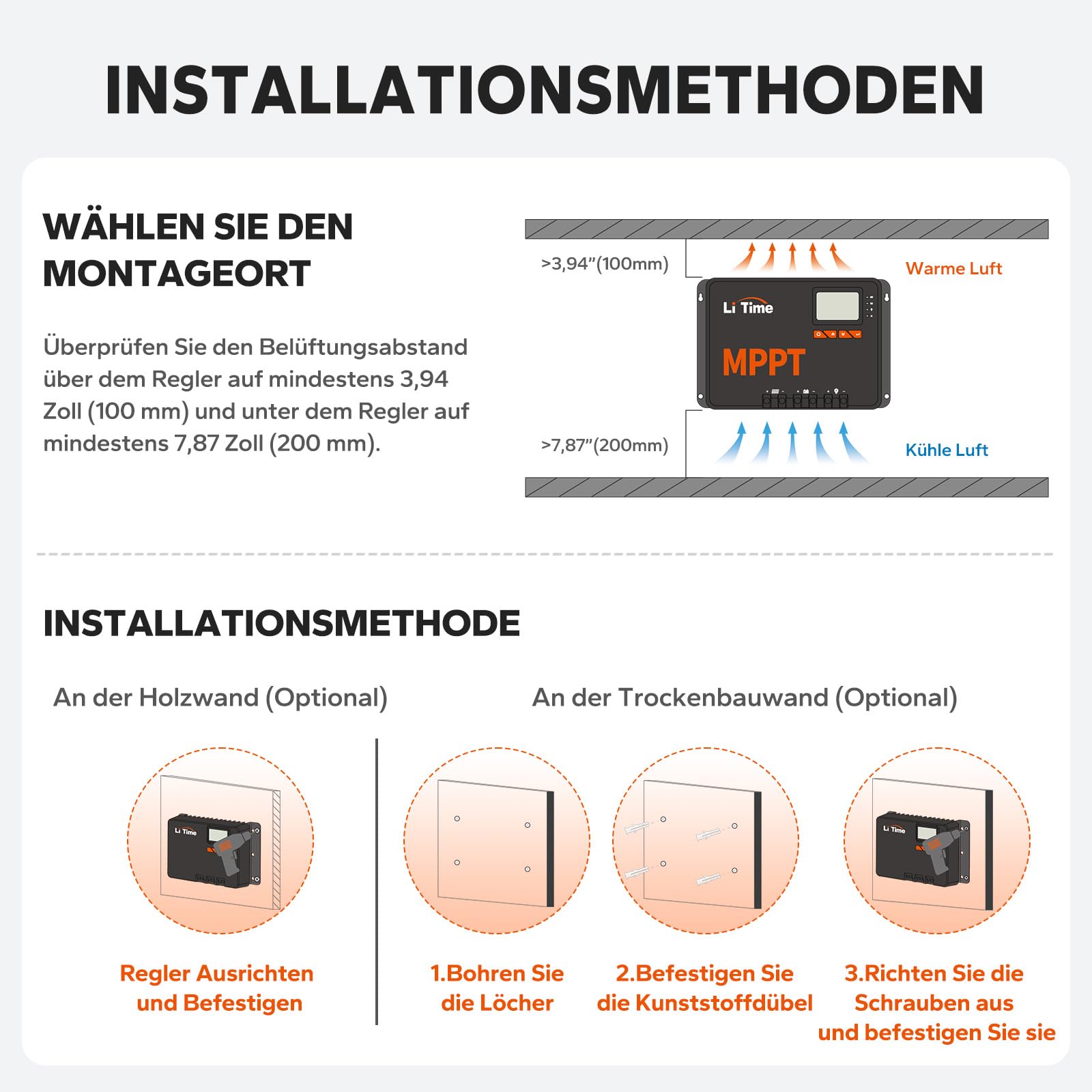 LiTime 30A MPPT 12V/24V Auto DC Input Solar Laderegler mit Bluetooth-Modul, Parameter einstellbares LCD-Display, LED-Anzeigen Solarpanel Regler, für Lithium Batterie