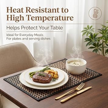Eorbow 8 Pack Bamboo Placemats, Natural Anti-Slip Dining Table Mats, Heat-Resistant Place Mats, Japanese Style Washable Placemats for Dining Room, Kitchen, Restaurant, 18 x 12 Inch