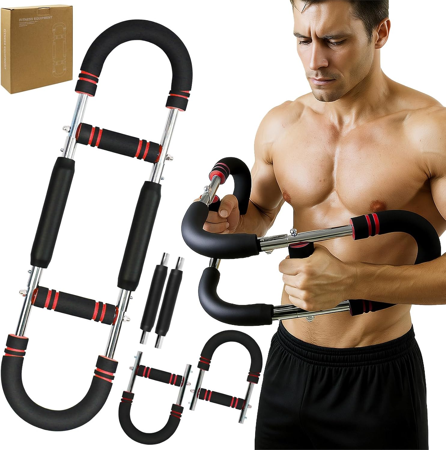 Twister Arm Trainer Adjustable Twister Arm Chest Exerciser Power Arm Trainer for Men and Women Chest Workout Equipment Shoulder Muscle Training Home Fitness Equipment Red