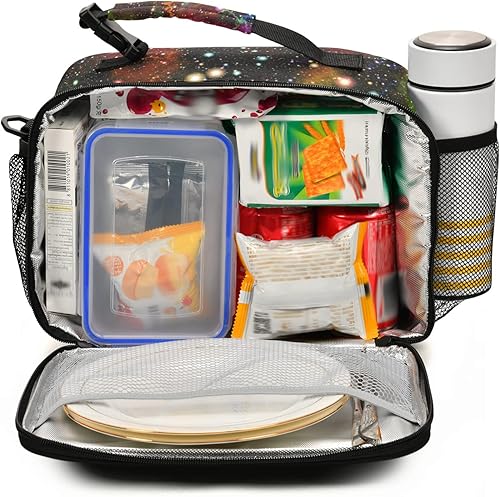 Miniatura 4 de ALAZA Lonchera con diseño de galaxia y dinosaurio para niños, reutilizable, con correa para el hombro