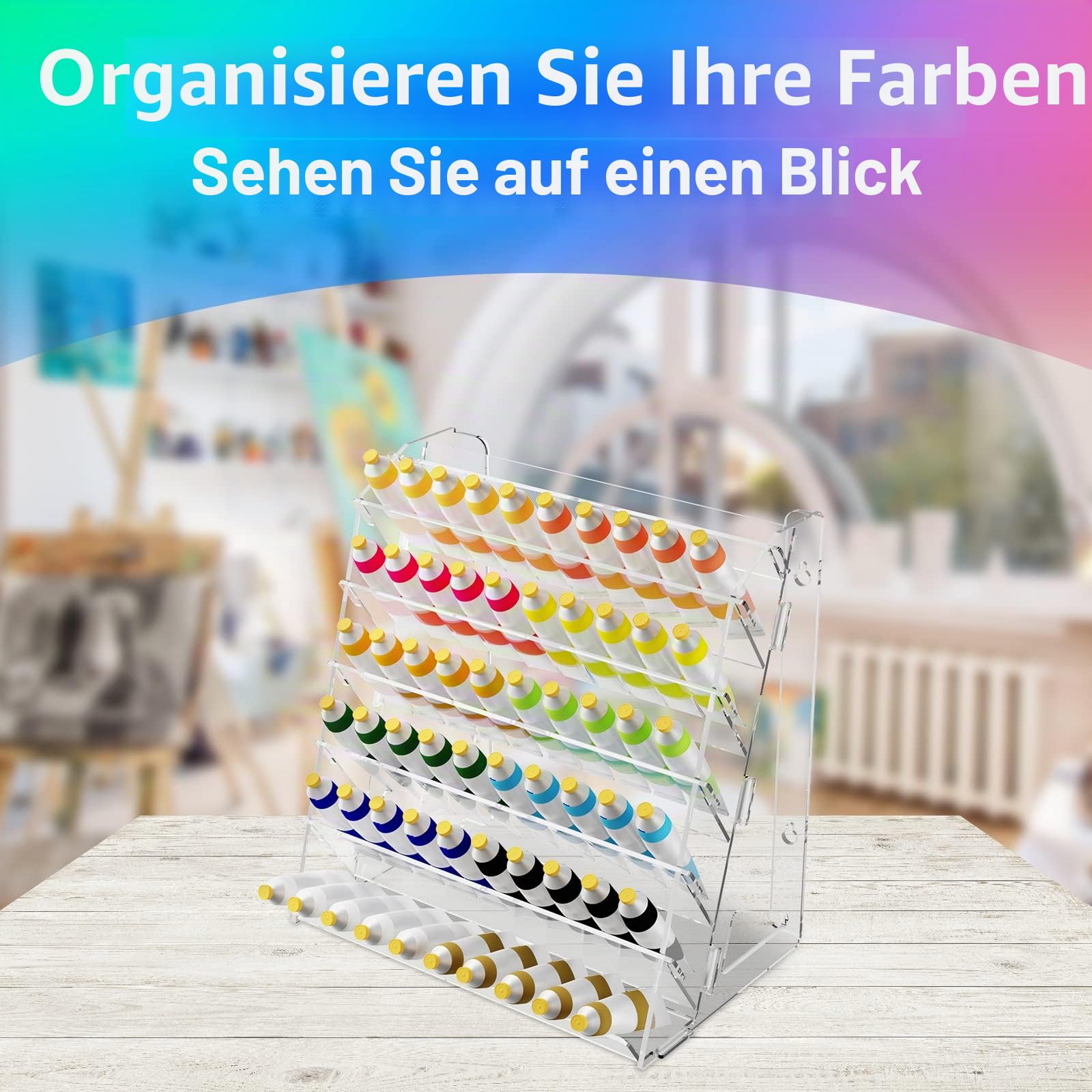 Acrylfarben-Organizer, Wandhalterung, Farbhalter, perfekt für die Aufbewahrung von Handwerk, Hobbyfarben, Farbregal für 57 ml Flaschen, Hobby- Farben-Aufbewahrung mit Pinselhalter Baumarkt