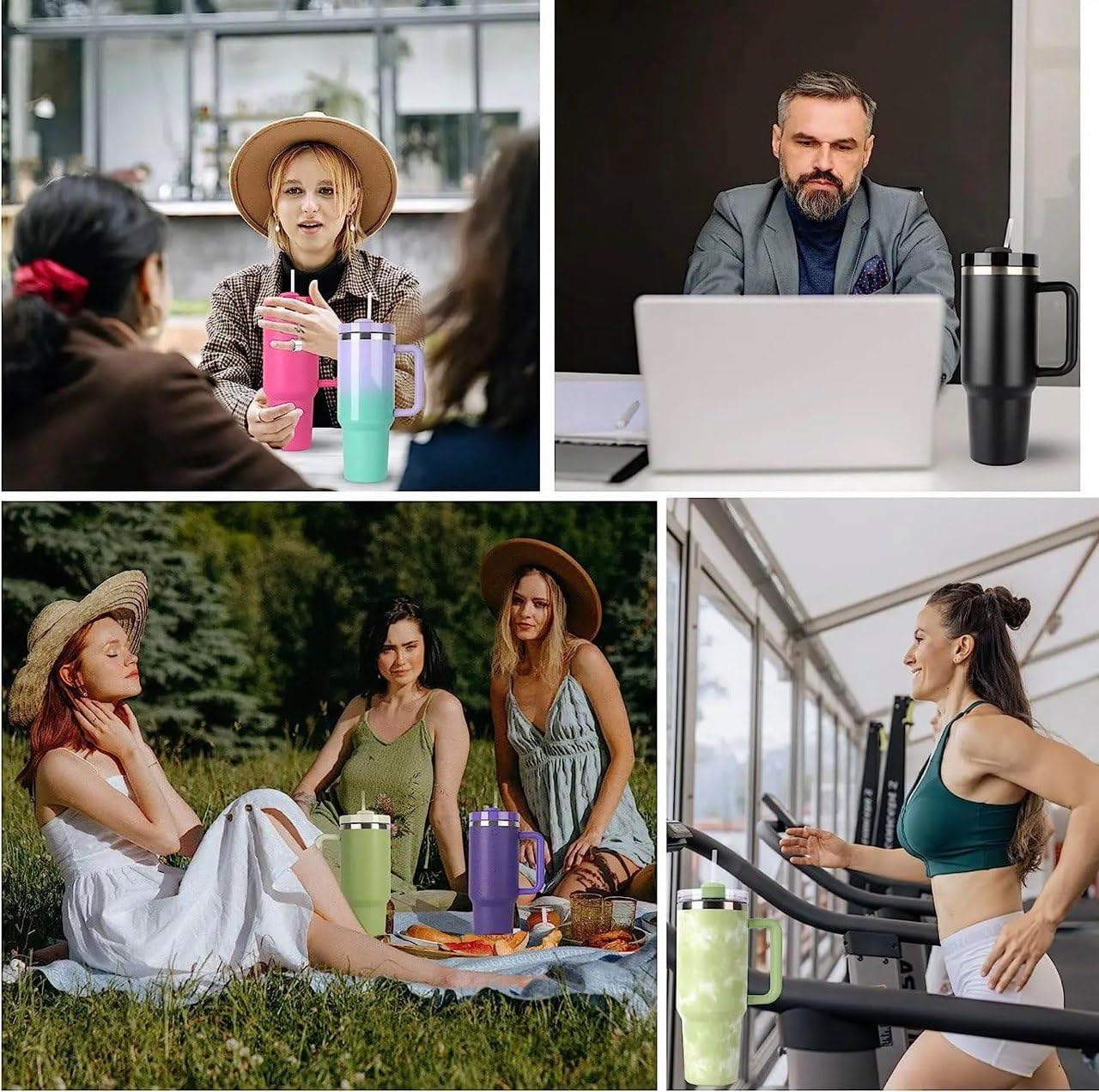 40oz Insulated Tumbler with Handle and Straw Lid – Black Stainless Steel Travel Mug – Leakproof, BPA-Free, Fits Cup Holders – Ideal for Cold & Hot Drinks, Coffee or Protein shake. - Image 2