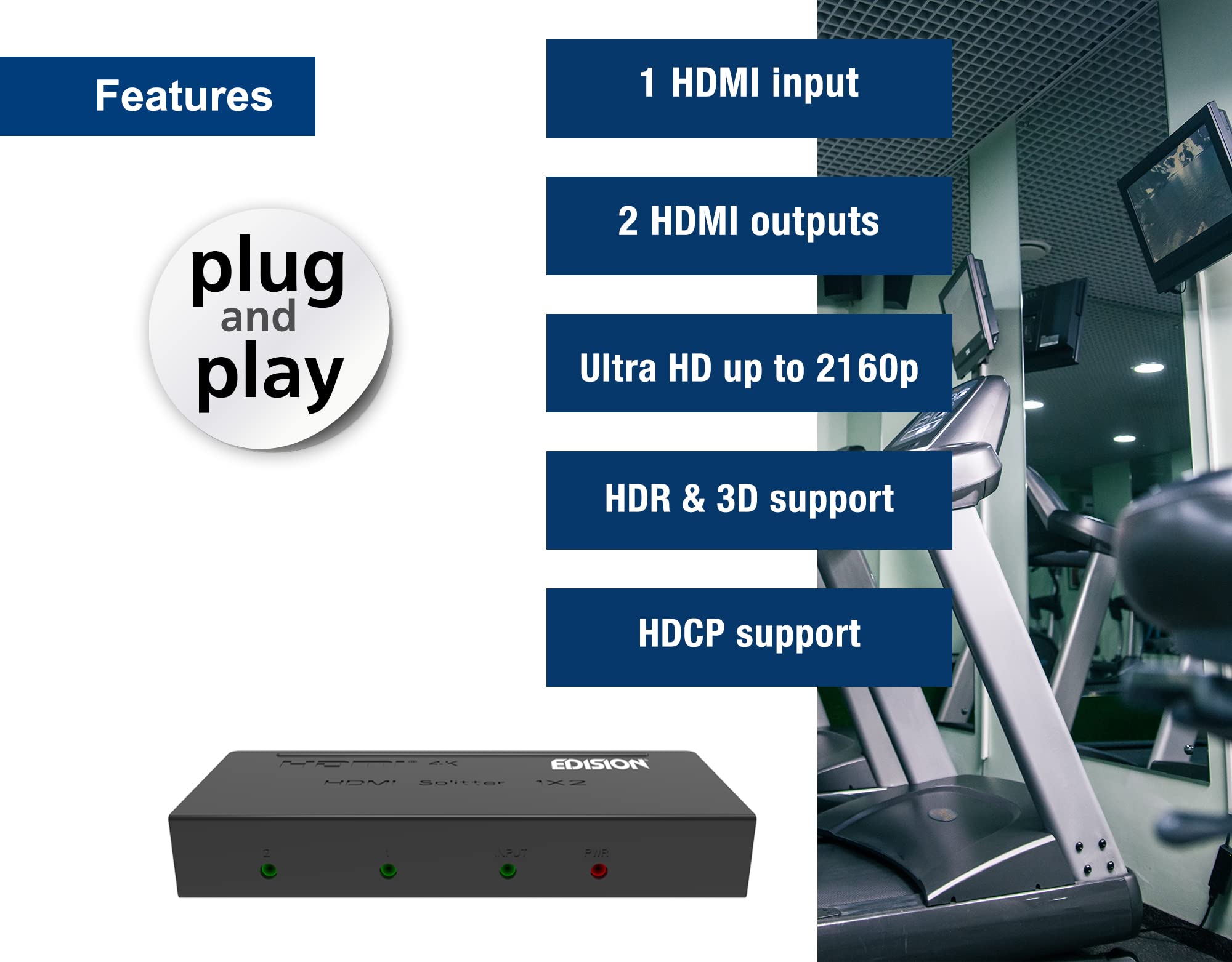 Edision 4 K HDMI Splitter 1 X 2 distributore Ultra HD 2160p Full HD 1080P HDCP e CEC 3d Ready