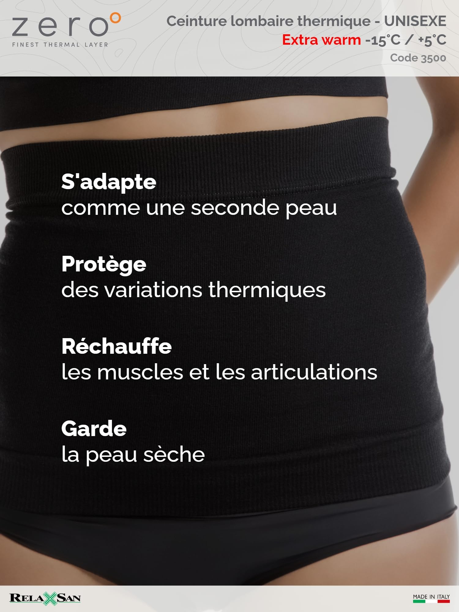 Relaxsan Zero 3500 (Noir, XXL) Ceinture Lombaire Thermique Unisexe Chaude Douce Laine mérinos