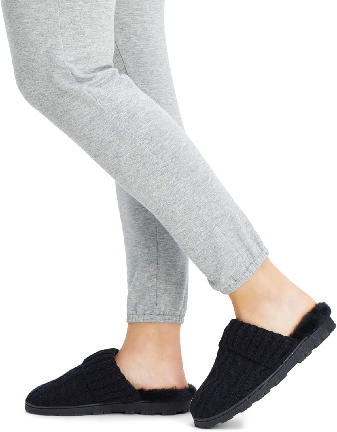 Jessica Simpson Women's Soft Cable Knit Memory Foam Clog Slippers with Indoor/Outdoor Sole - Image 6