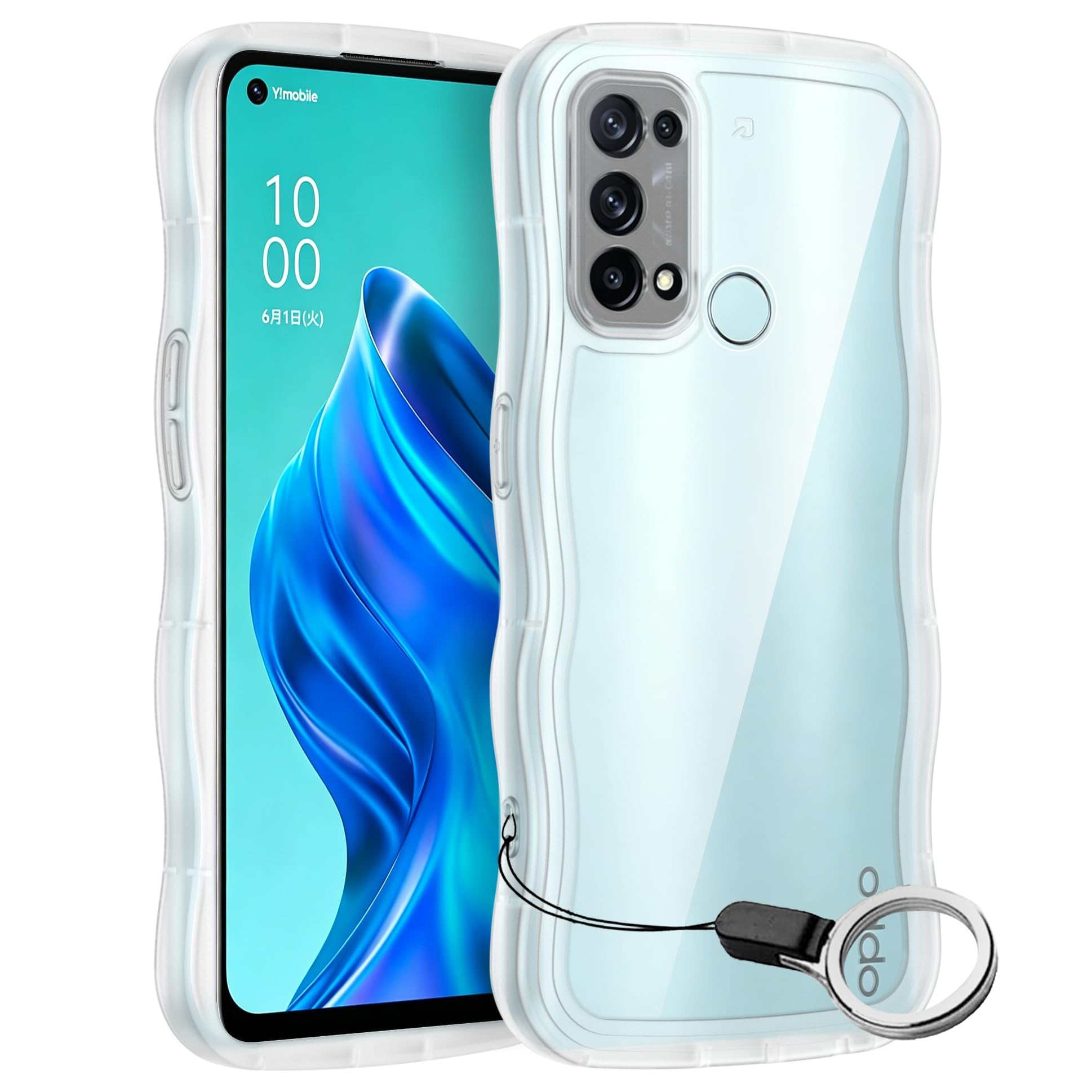OPPO Reno 5A用ケースクリア リング付き リノ 5a ウェーブ 純透明 マグセフ 可愛い マツと感 TPU 耐衝撃 超軽量 極薄 透明 黄ばみなし 滑り止め かわいいうねうね 韓国 人気 ストラップホール付きなみなみ カバー・OPPO Reno 5Aクリア