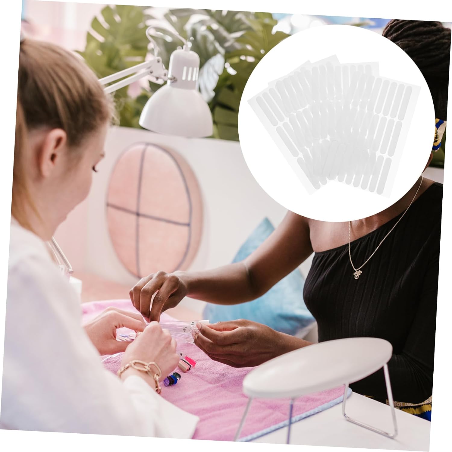 Outanaya 4sheets Transparent Crystal Adhesive Nail Art Display Tape Double-Sided Traceless Mounting Strips for Salon Use Easy Application for Showcasing Nail Designs