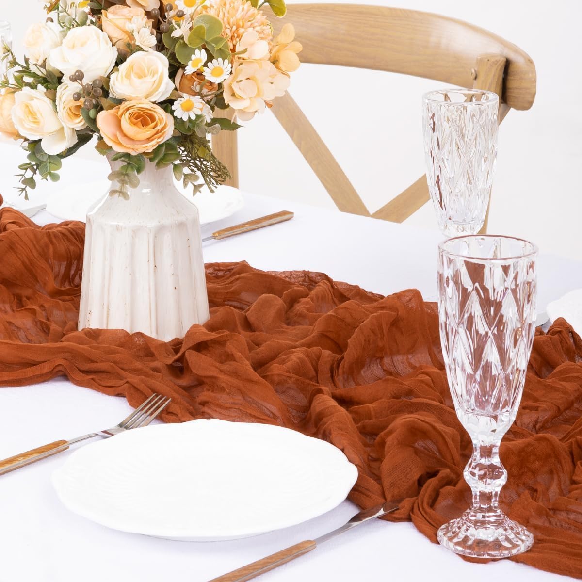 MLMW Tischläufer aus Seihtuch, 4,3 m, Gaze-Tischläufer, 89 x 43,2 cm, rustikaler Käsetuch, Tischläufer für Hochzeit, Babyparty, Geburtstag, Brautparty, Dekorationen, Terrakotta, 6 Stück