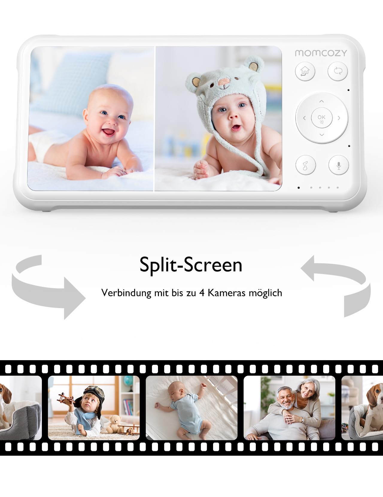Momcozy Babyphone mit Kamera 5 Zoll 1080P HD-Video 5000 mAh Akku IR-Nachtsicht Weitwinkelobjektiv 2-Wege-Audio Vox-Modus 960 Fuß Reichweite