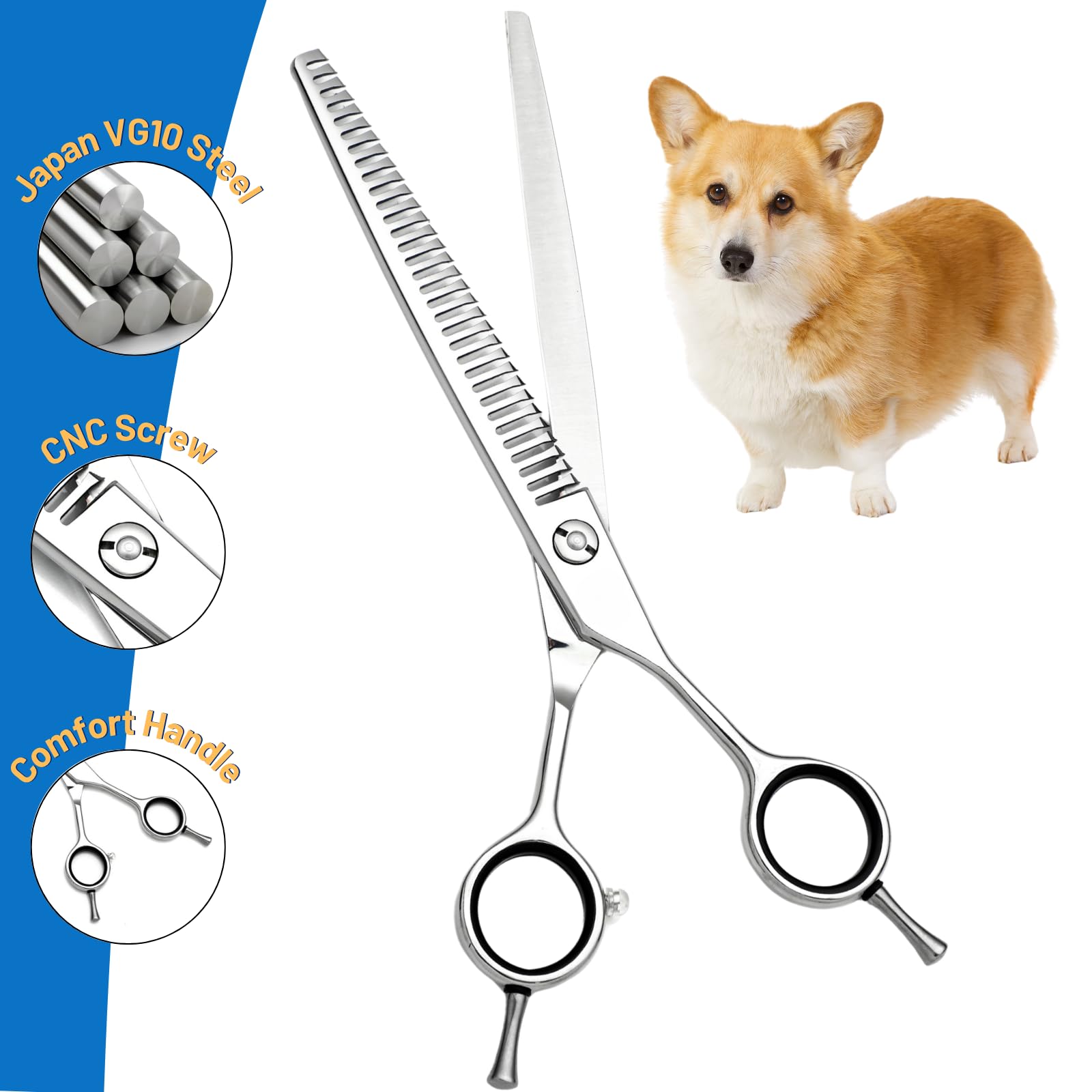 32 dents VG10 ciseaux pour chien en acier pour l'entretien, ciseaux de taille de 7 pouces pour animaux de compagnie, ciseaux amincissants à 30% pour chiens, chats et autres animaux de compagnie