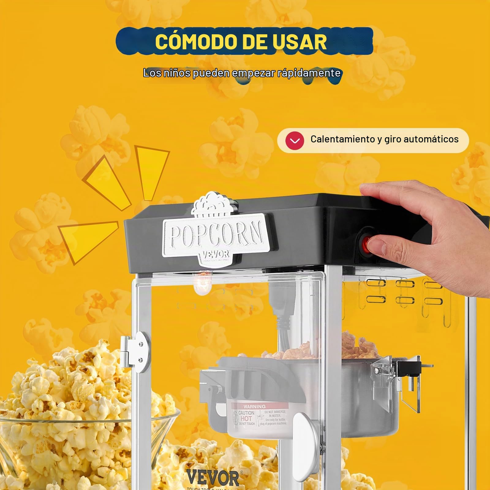 VEVOR Máquina para Hacer Palomitas de Maíz, 480 W, 4 oz, Produce 1,5 Galones por Tanda, Máquina para Hacer Palomitas de Maíz de Sobremesa, Incluye 3 Palas, Estilo Cine, Negro, 275 x 240 x 485 mm