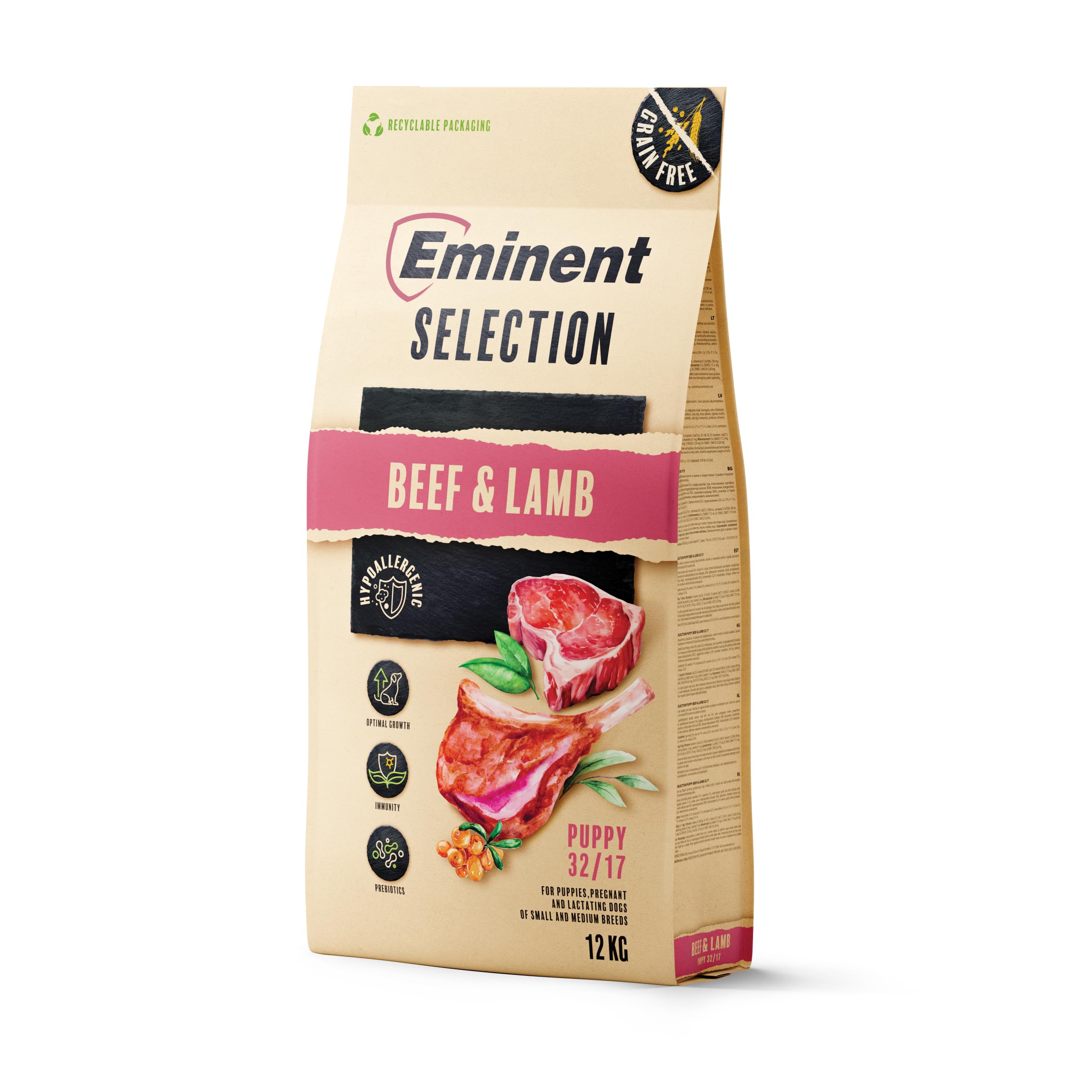 Eminent Selection Puppy – Natürliches Trockenfutter für Welpen | Rind & Lamm | Glutenfrei, leicht verdaulich & reich an Proteinen | Für gesundes Wachstum & Starke Abwehr (12 kg)