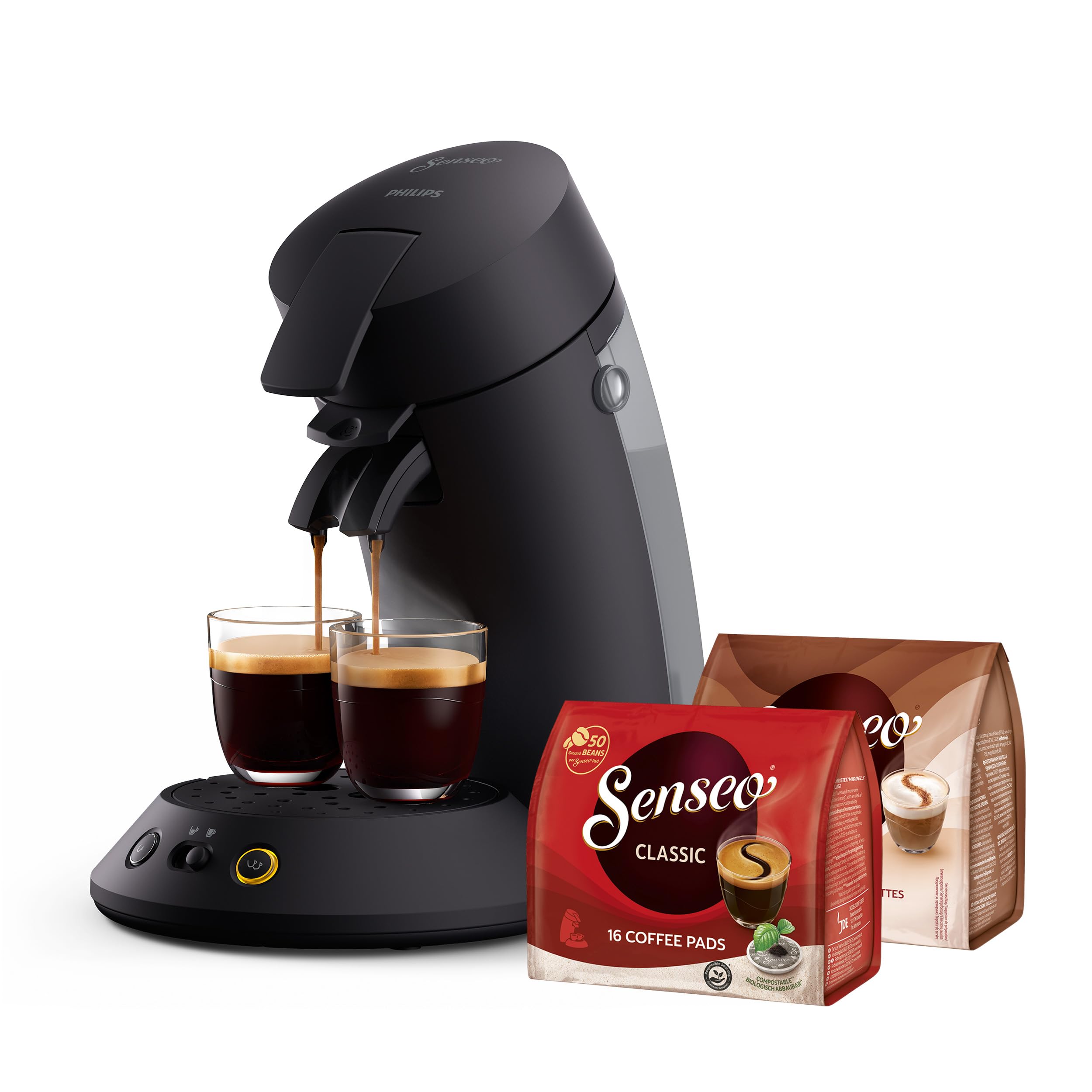 Philips SENSEO Original Plus – Kaffeestärkewahl, Coffee Boost, 2-Tassenfunktion, 0,7L Wassertank, samtige Crema, inklusive 2 Packungen Pads (CSA210/69)