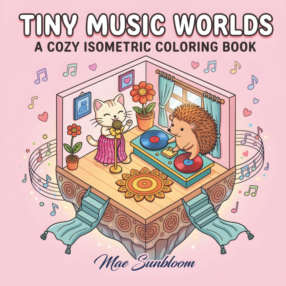 Tiny Music Worlds: A Cozy Isometric Coloring Book