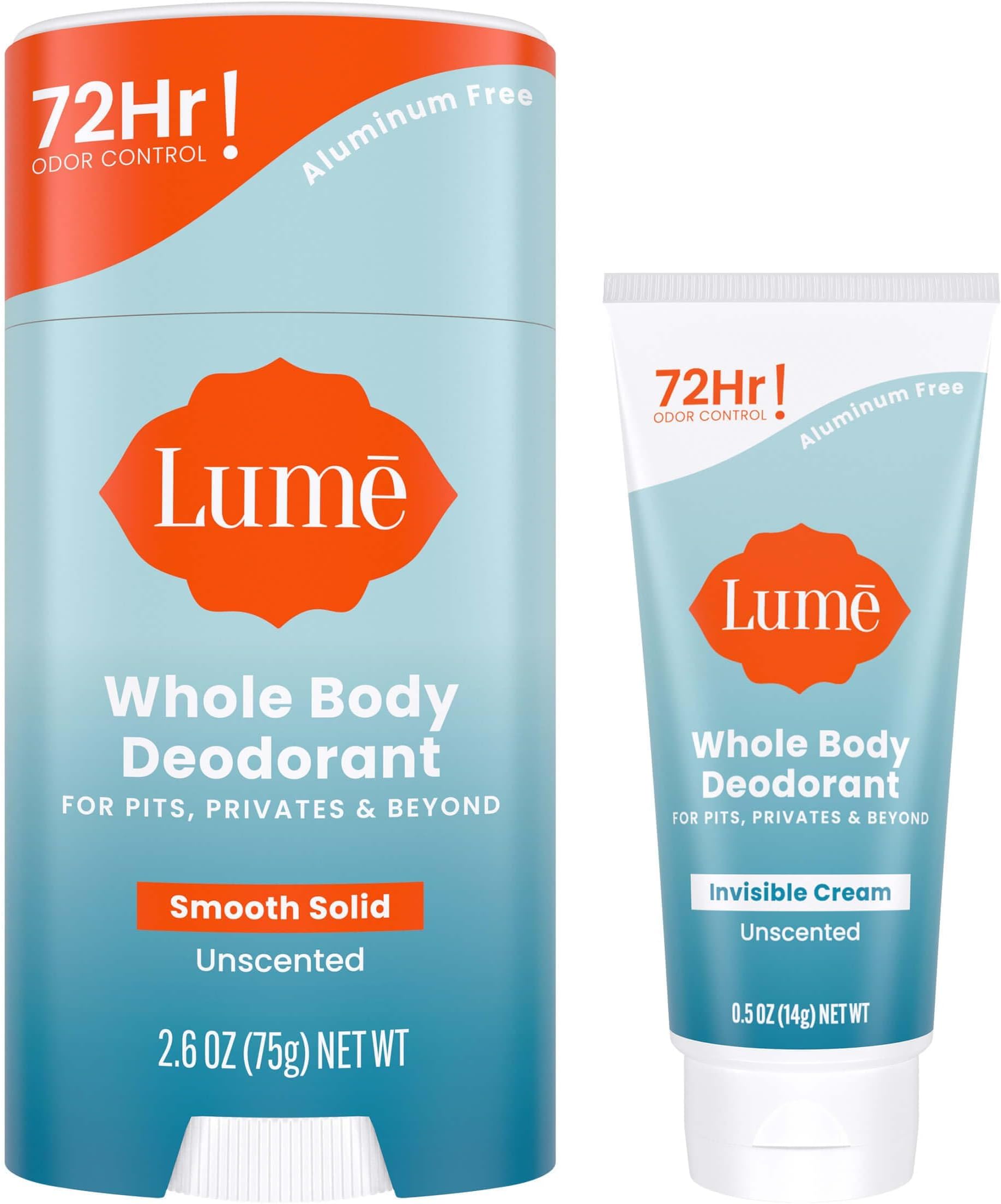 Whole Body Deodorant - Invisible Cream Tube Mini + Solid Stick Bundle - 72 Hour Odor Control - Aluminum & Baking Soda Free, Skin Loving (Unscented)