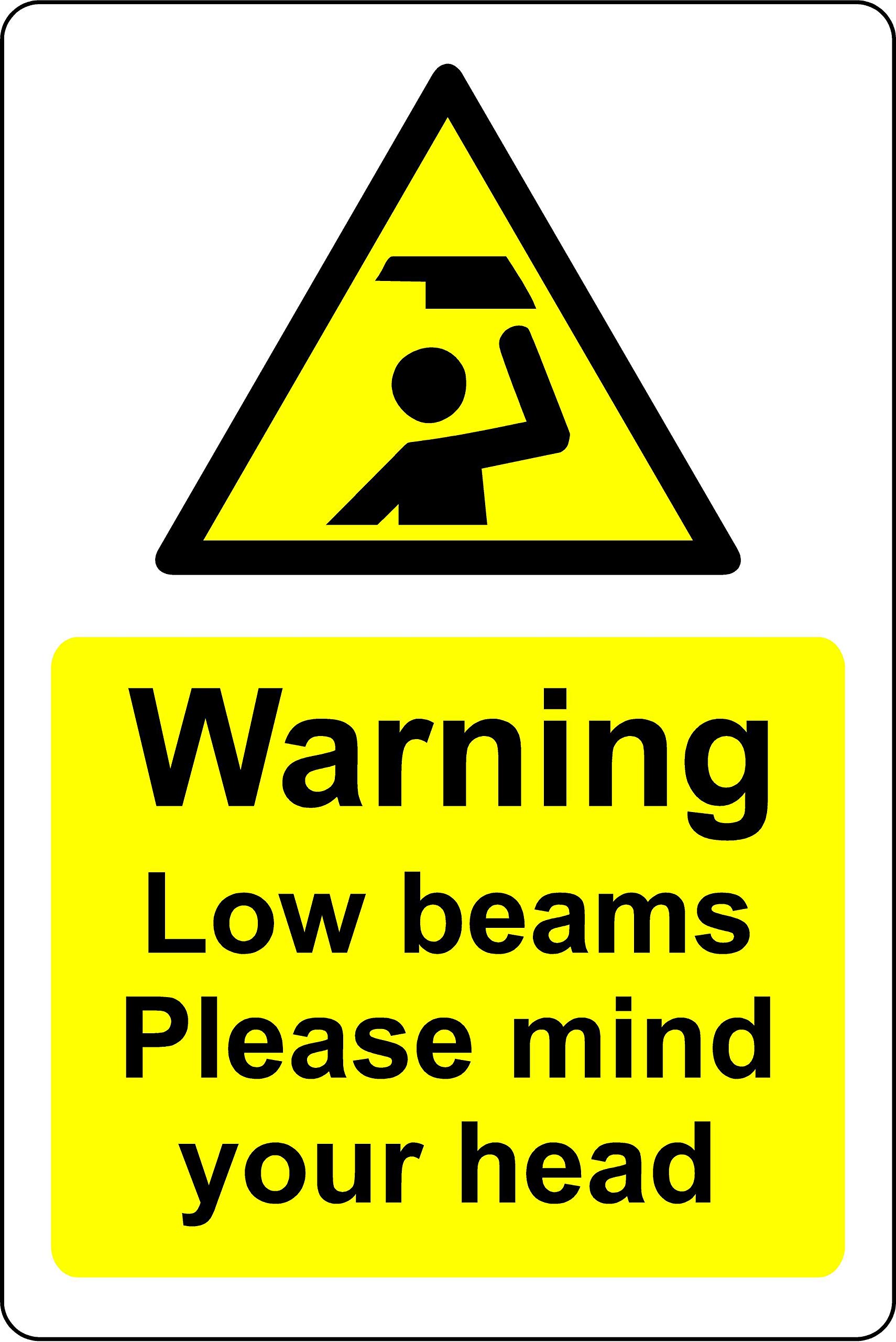 Warning low beams please mind your head Safety sign - 3mm Aluminium sign 200mm x 150mm