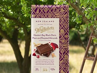 Whittaker's Hawkes Bay Black Doris Plum and Roasted Almond Dark 100g (Pack of 6) (Made in New Zealand)