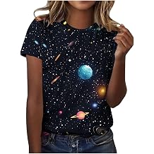 Dademeo Relaxed Fit Galaxy Print T-Shirt - Women's Short Sleeve Crewneck Graphic Tops Blouse for Everyday Wear
