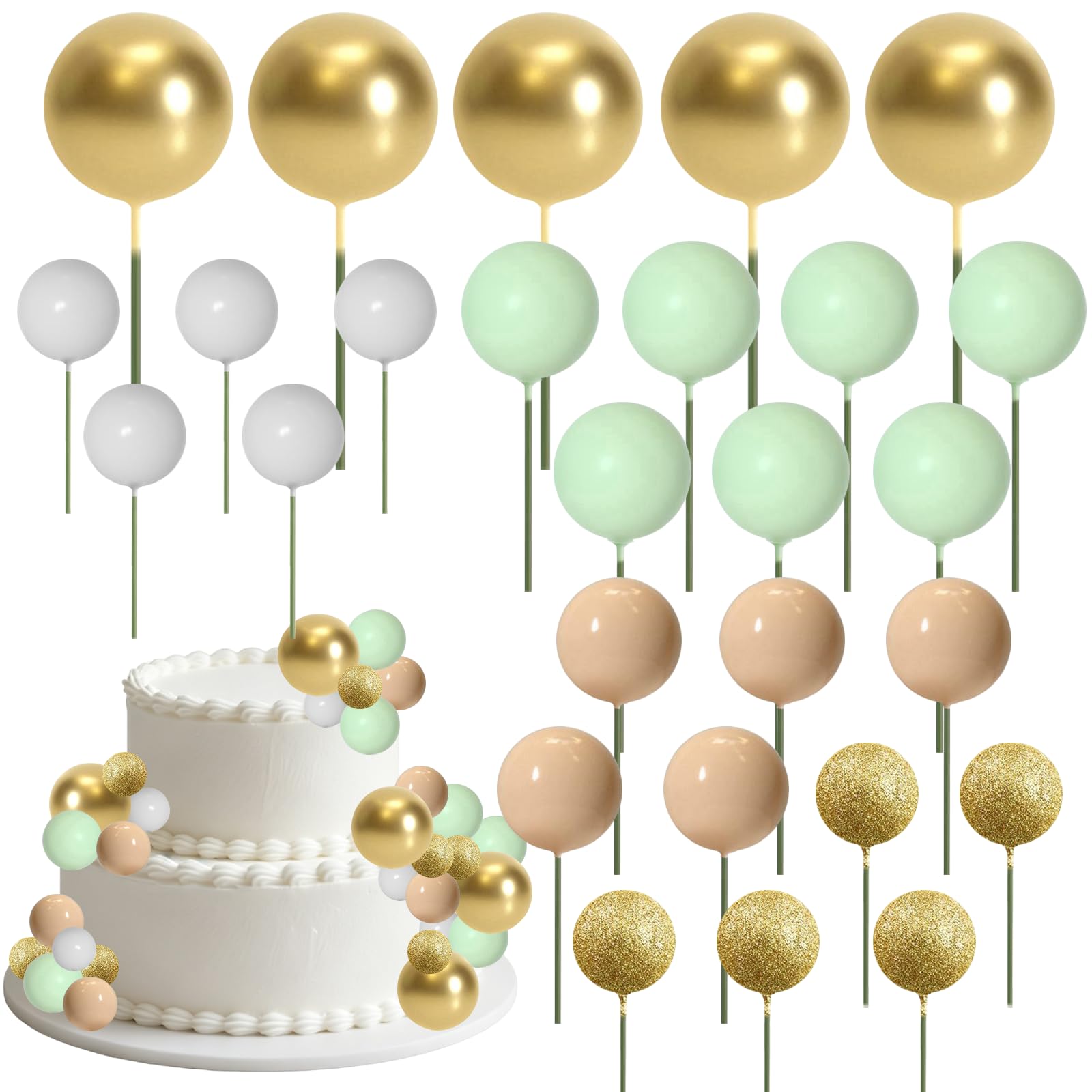Gkhlg 50Pcs Cake Balls Decoration Cake Topper Purple Cake Balls Disco Balls Decorations for Birthday Party Baby Shower Halloween Christmas Theme Cake Decor (Light Green) — image 1
