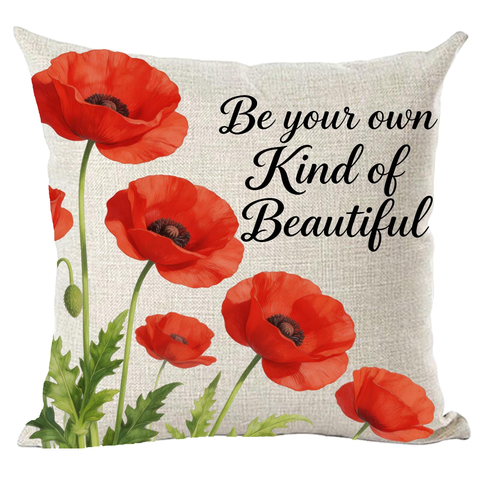 Ramirar Red Poppy Flowers Black Word Art Quote Be Your Own Kind of Beautiful Decorative Throw Pillow Cover Case Home Living Room Bed Sofa Car Cotton Linen Square 18 x 18 Inches-image-34