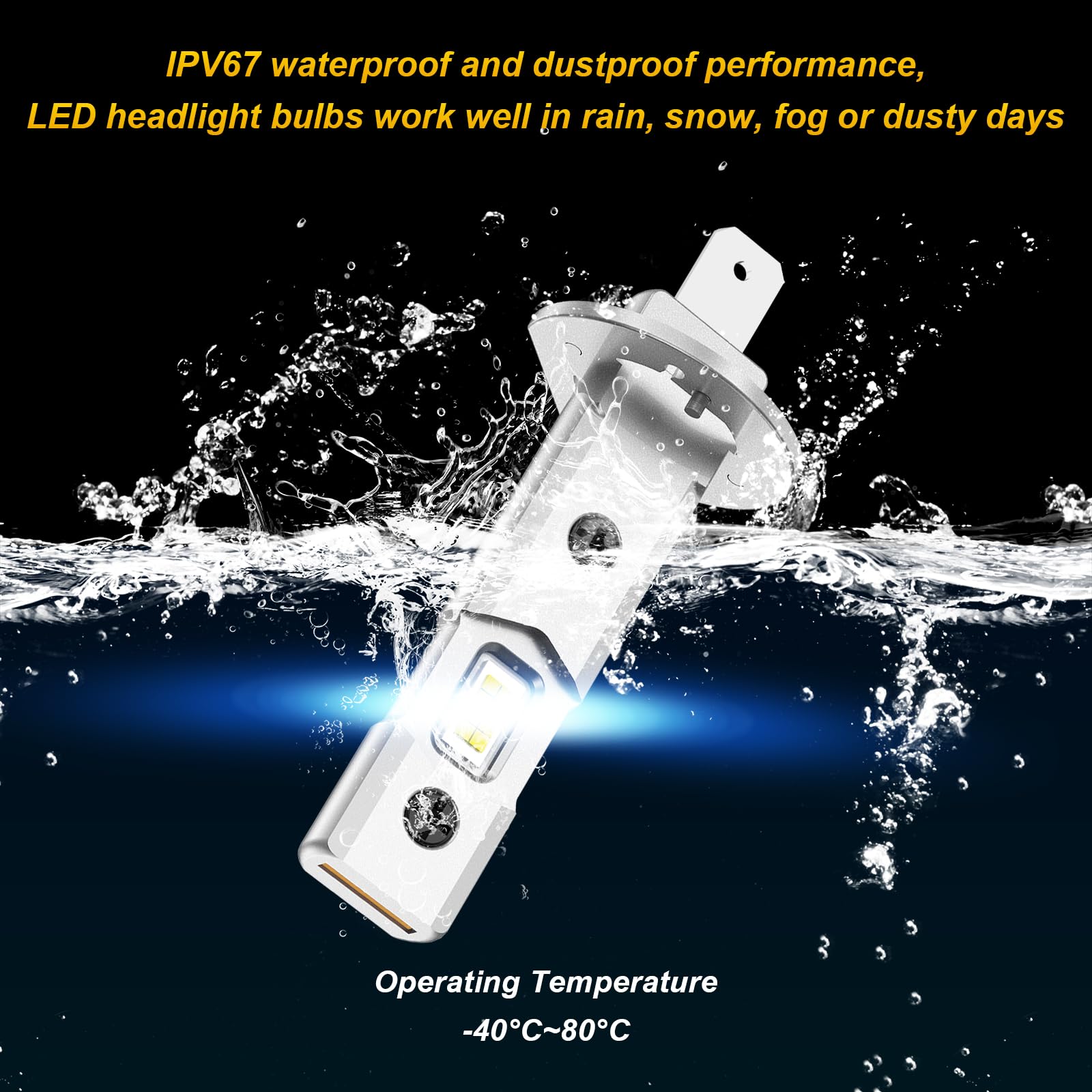 H1 LED,16000LM 12V 6500K bianco 60W 500% Plus Luminoso,Lampadina H1 LED Fari per Auto e Moto,Sostituzione alogena H1,2PCS