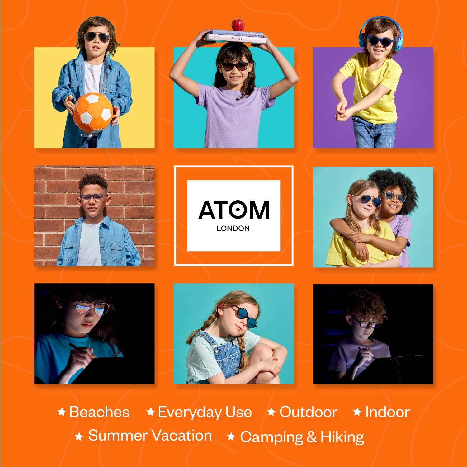 ATOM Gafas de bloqueo de luz azul para niños de 5 a 12 años | Gafas de montura para niños y niñas