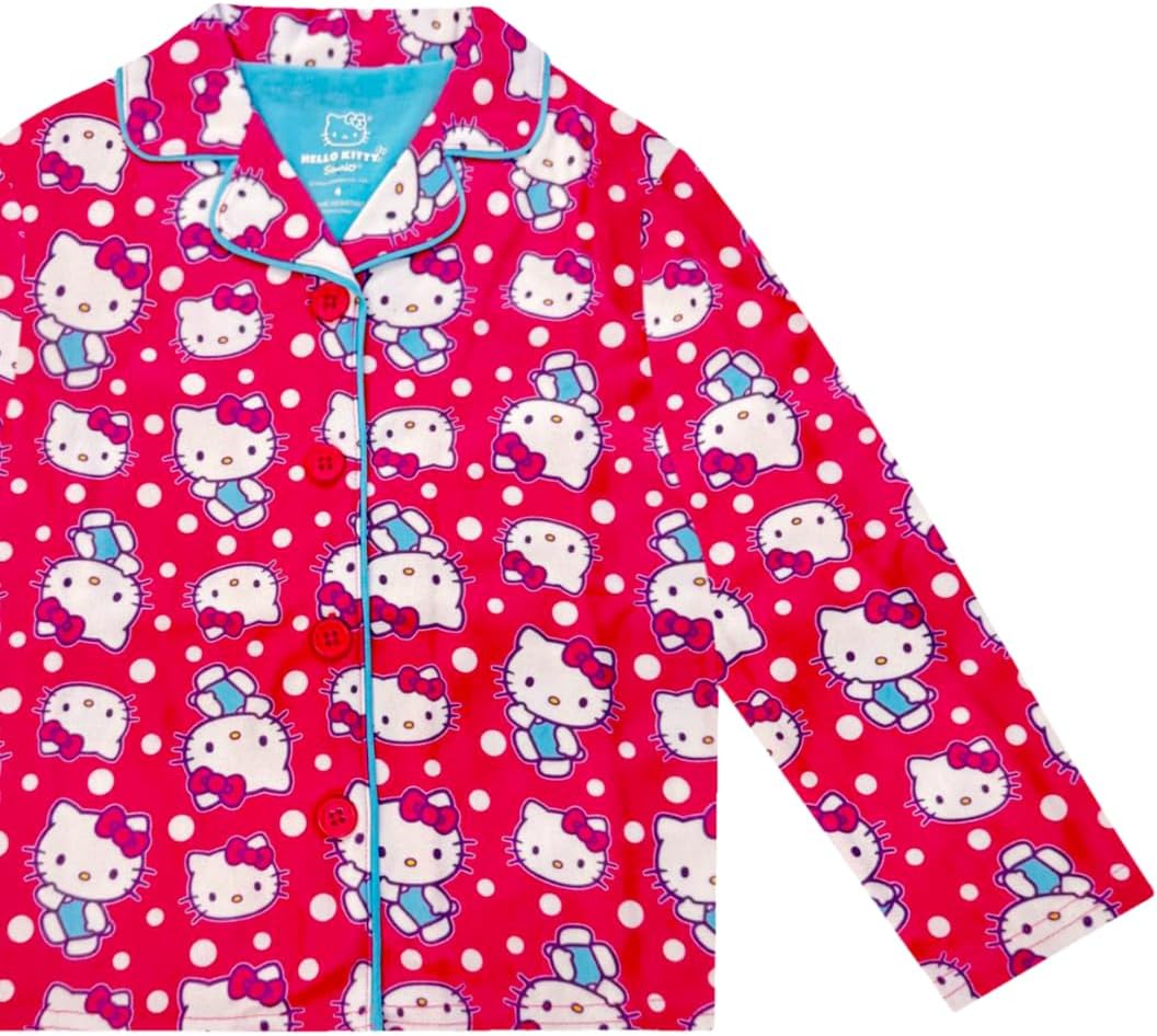 Hello Kitty Girls Pajama Set - 2 Piece Cozy Girls Pjs Button Down Long Sleeve & Pants For Kids - Official Product - Image 3