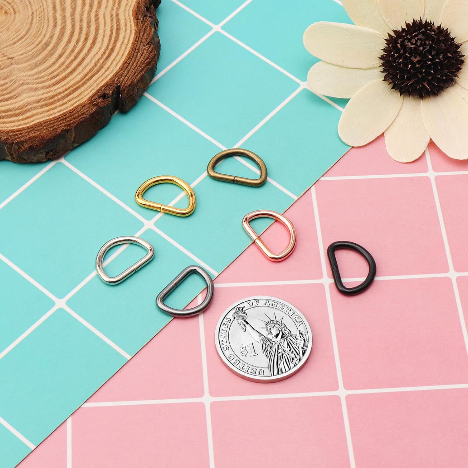 90Pieces 1/2" Metal D Ring 6Colors Metal Purse Straps Buckle D-Shape Multi Purpose Hardware Dee Rings Semi Circular D Ring for Dog Collars Backpacks Handbag Purse Clothes Sewing DIY Accessories - Image 7