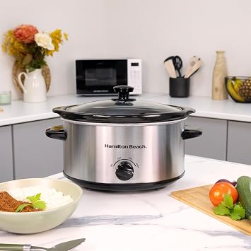 Hamilton Beach 3.5L Comfort Cook Slow Cooker, 160W Energy-Efficient Design, Removable Oven-Safe Ceramic Bowl, 3 Heat Settings, Compact for 2-4 People, Easy Clean, Silver - HBSC040S